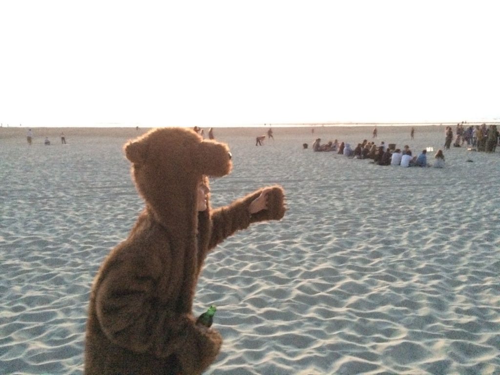 At the beach of Moliets it’s pretty normal to spot a bear carrying a beer.