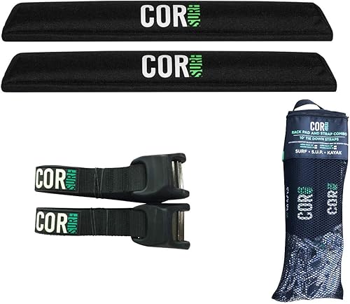 COR Surf Aero Roof Rack Pad and Premium No-Scratch Silicone Buckle Tie Down Straps for Surf, SUP, Kayak and Canoe 