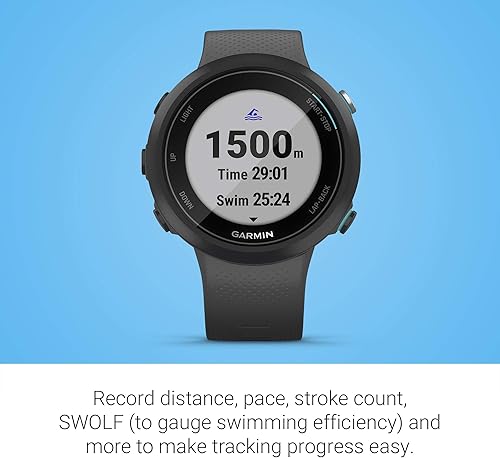  Garmin Swim 2, GPS Swimming Smartwatch for Pool and Open Water, Underwater Heart Rate, Records Distance, Pace, Stroke Count and Type, Slate Gray