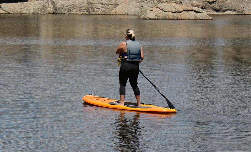 paddle boarder on lake