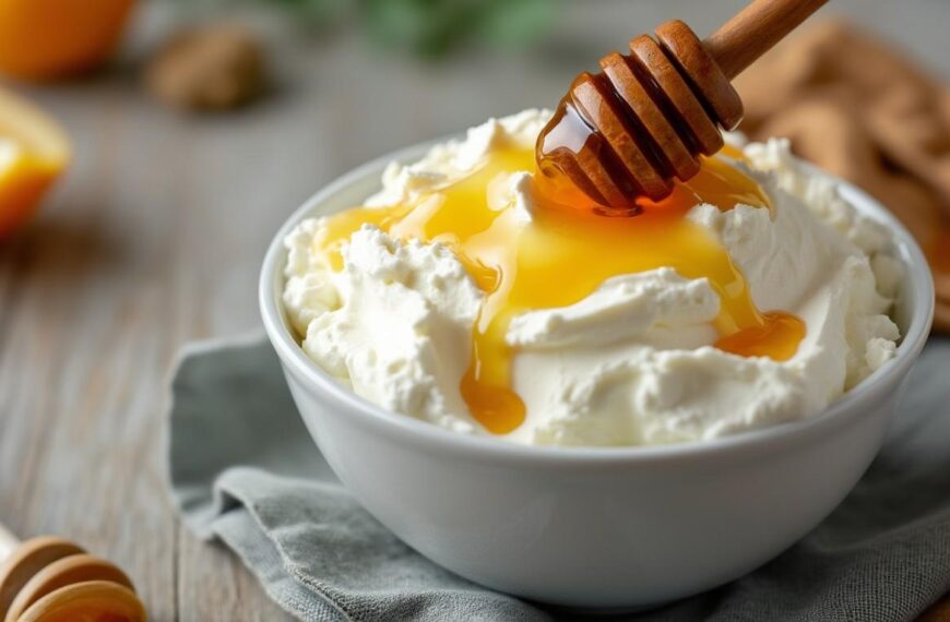 bowl of greek yogurt with honey