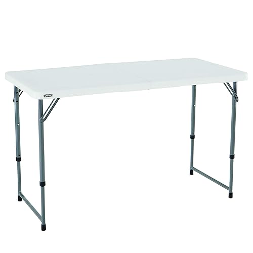 Lifetime 4428 Height Adjustable Craft, Camping and Utility Folding Table, 4 ft White