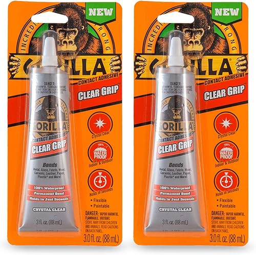 Gorilla Clear Grip Contact Adhesive, Waterproof, 3 ounce, Clear, (Pack of 2)