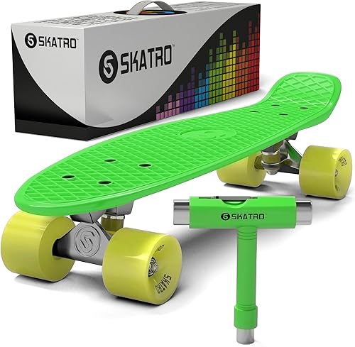  Skatro Mini Cruiser Skateboard. 22x6inch Retro Style Plastic Board Comes Complete