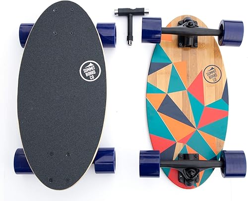 Summit Board Co Short Longboard Skateboard Deck with Precision Bearings and Rugged Wheels for Beginners and Experienced Skaters, Wide Mini Balanced Design