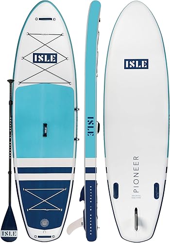 ISLE Pioneer Inflatable Stand Up Paddle Board & iSUP Bundle Accessory Pack — Durable, Lightweight with Stable Wide Stance — 285 lbs Capacity, 10'6