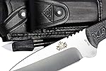 CELTIBERO Black - Premium Outdoor Survival Hunting Tactical Knife, Micarta Handle, Stainless Steel MOVA-58, Genuine Leather Multi-positioned Sheath, Sharpener Stone, Firesteel.