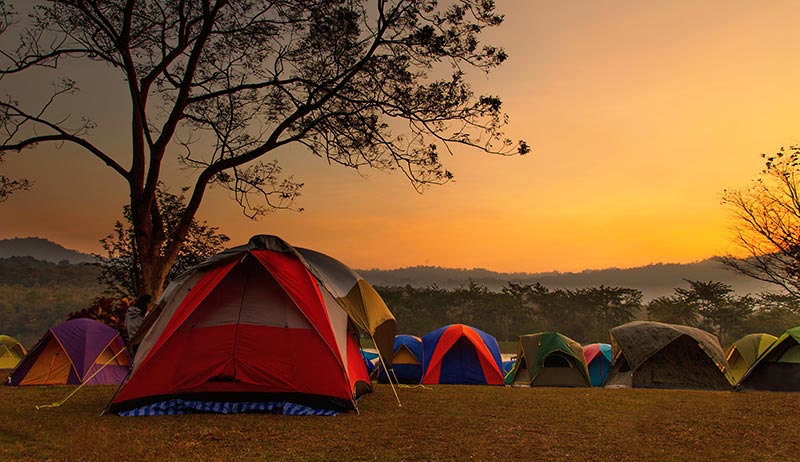 camping tents in field