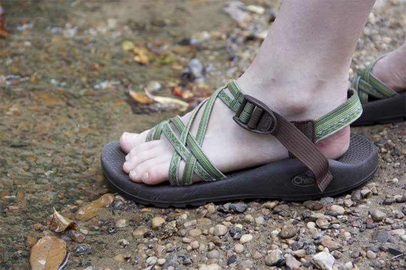 chaco sandals in stream