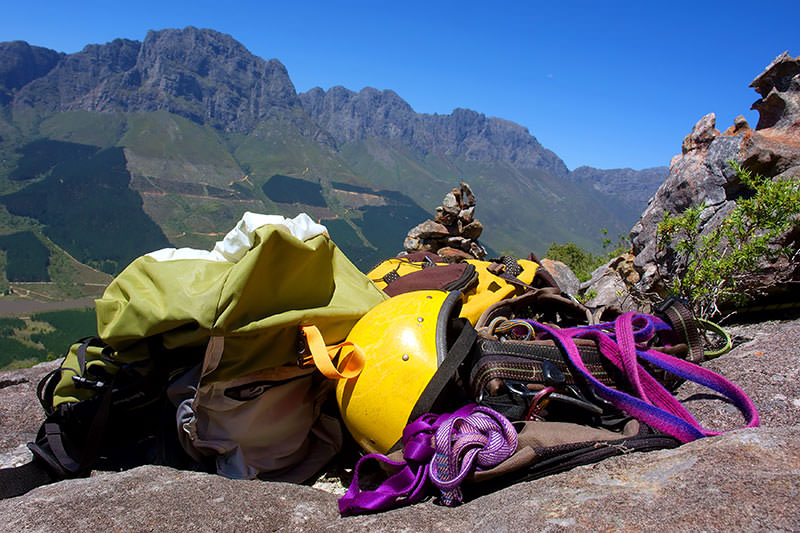 climb ing gear on rock