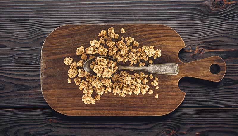 crunch granola on cutting board