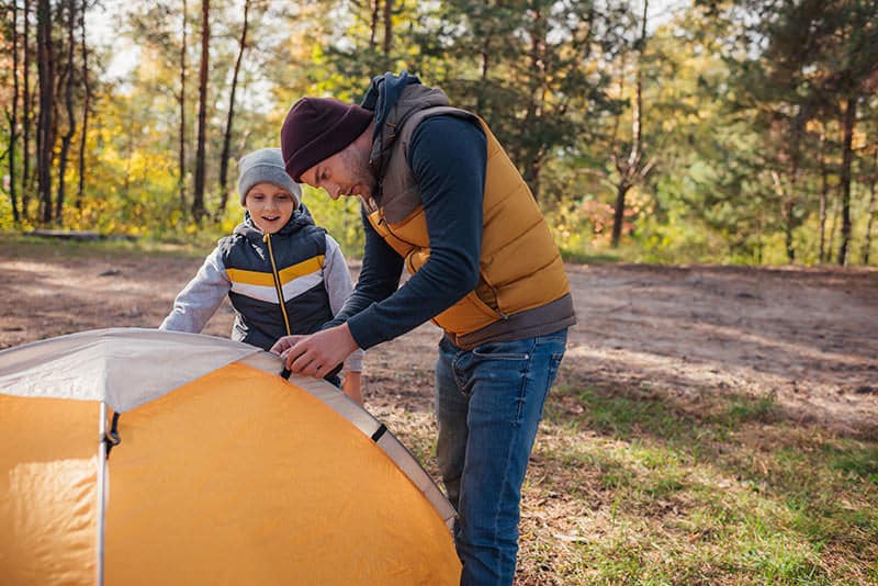 dad and son tent camping