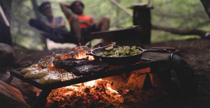 food cooking over campfire