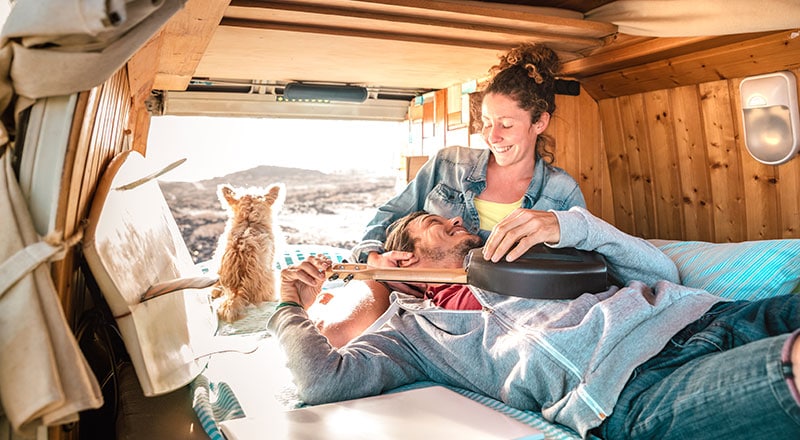 couple camping in van