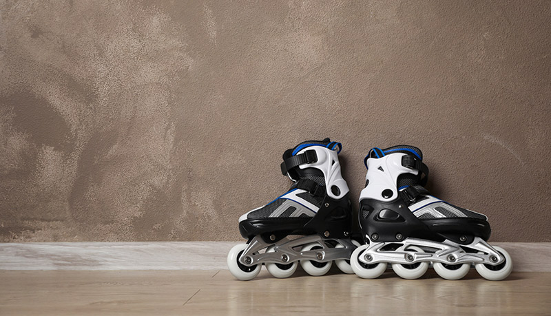 inline skates by wall