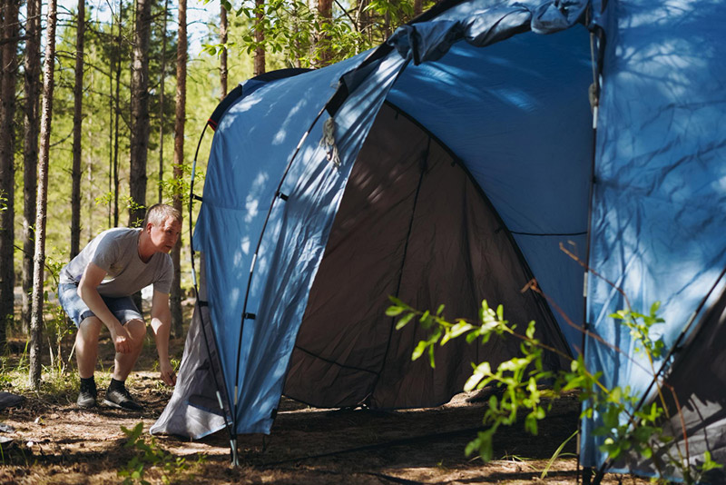 putting up a tent