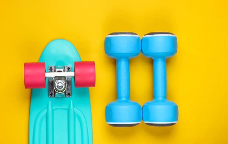 skateboard and weights