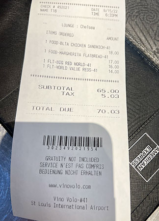 vino volo receipt