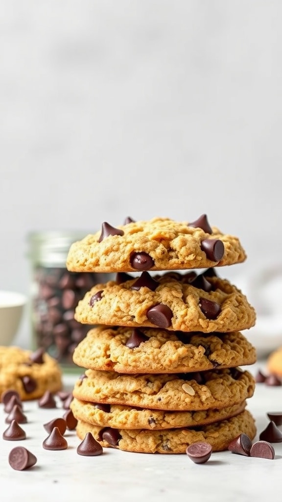 Stack of oatmeal cookies with chocolate chips