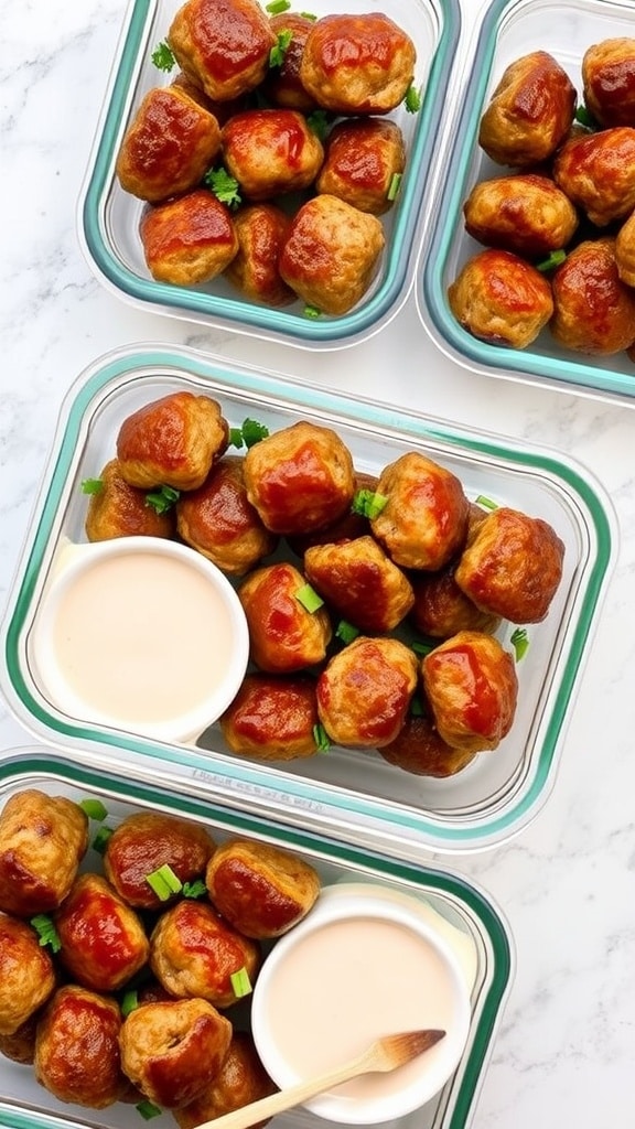 Healthy air fryer turkey meatballs in meal prep containers